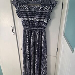 Navy Blue Patterned Women's Dress